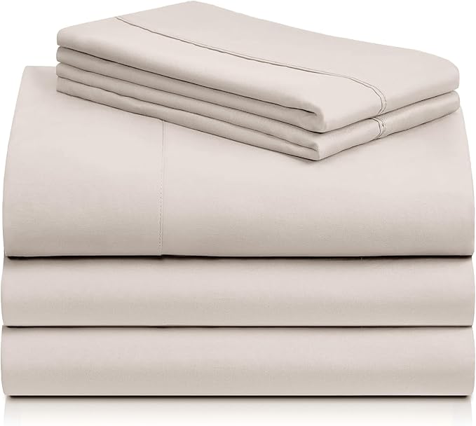 LuxClub 5 PC Sheet Set Bed Sheets Deep Pockets 16" Eco Friendly Wrinkle Free Cooling Machine Washable Hotel Bedding Silky Soft - Linen Split King
