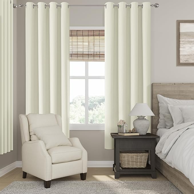 ChrisDowa 100% Blackout Iovry Solid Curtains 72 Inches Long 2 Panels for Bedroom Living Room,Farmhouse Room Darkening Thermal Insulated Soundproof Grommet Top Window Treatment Drapes,52x72