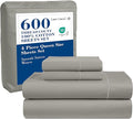 LANE LINEN Queen Size Sheet Set – 600 Thread Count Natural 100% Cotton Sheets, Cooling Bed Sheets, Durable Bedding for Daily Use, Fade Resistant, Snug Fit 15" Deep Pocket Fitted Sheet – Silver