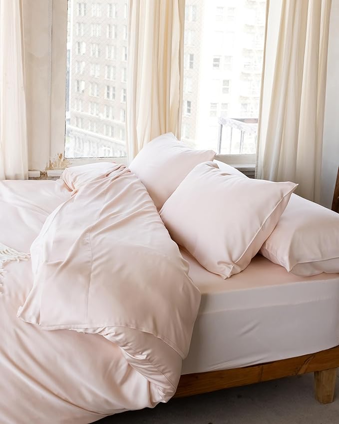 Cozy Earth Luxury Duvet Cover Queen - 100% Viscose from Bamboo - Ultra-Soft, Cooling & Lightweight Duvet Cover - Temperature-Regulating Bedding with Concealed Zip & Interior Snap Closures - Peony