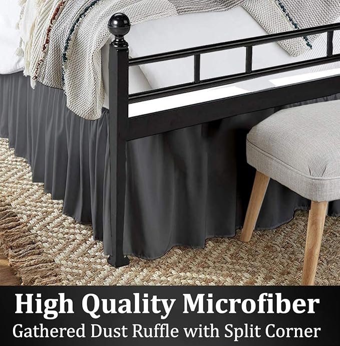 Ruffled Bed Skirt with Split Corners, Dark Grey, Full 21 Inch Drop Bedskirt, Hotel Quality Brushed Microfiber Wrinkle Free Dust Ruffle Bed Skirt Full Size