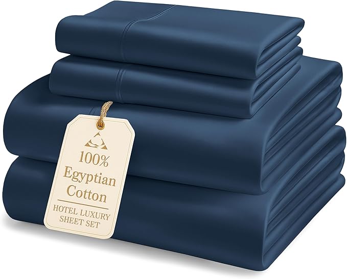 LANE LINEN 100% Cotton Cal King Sheet Set - 1000 Thread Count, 15" Deep Pocket Fully Elasticized French Reinforced Pocket Seams for Soft, Comfy & Fresh Bed Eco Friendly Cooling Sheets - Estate Blue