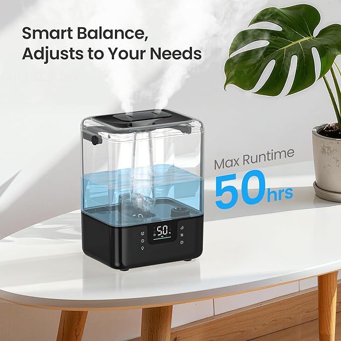 Smart Humidifiers for Bedroom Home, 6L Cool Mist Top Fill Humidifier Large Room with Essential Oil Diffuser, Touch/APP/Voice Control, NightLight Humidifiers for Nursery & Plants (Black, 1Pack)