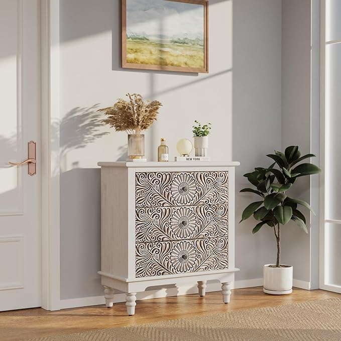 COSIEST Bedside Table Set of 2, Wood Nightstand 3 Drawers, Farmhouse End Table with Storage, Dresser with Drawers for Bedroom, Living Room