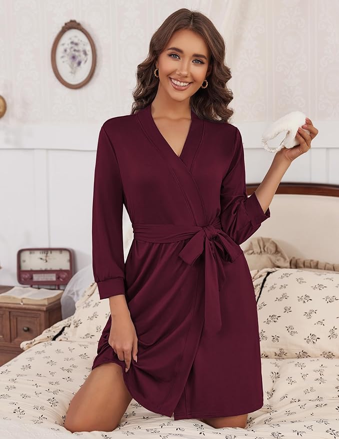 HOTOUCH Womens Robe Lightweight Short Knit Bathrobe Soft Ladies Sleepwear with Pockets