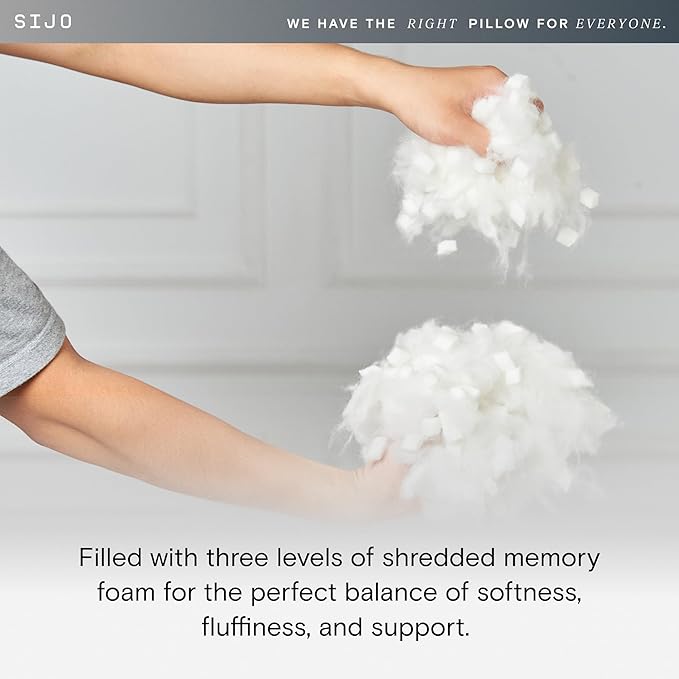 Sijo FlexCool Shredded Memory Foam Pillow - Adjustable Bed Pillow Last Cooling Surface - Good Housekeeping 2025 Bedding Award Winner - CertiPUR-US - Medium Firm for Back, Side, Stomach Sleeper (Queen)