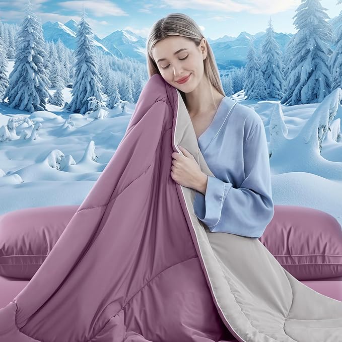 Cooling Comforter Twin Size, Double-Sided Cooling Blanket for Hot Sleepers & Night Sweats, Arc-Chill Q-Max > 0.4 Breathable Ice Blanket, Lightweight Cold Comforter (68''x90'', Muted Pink)