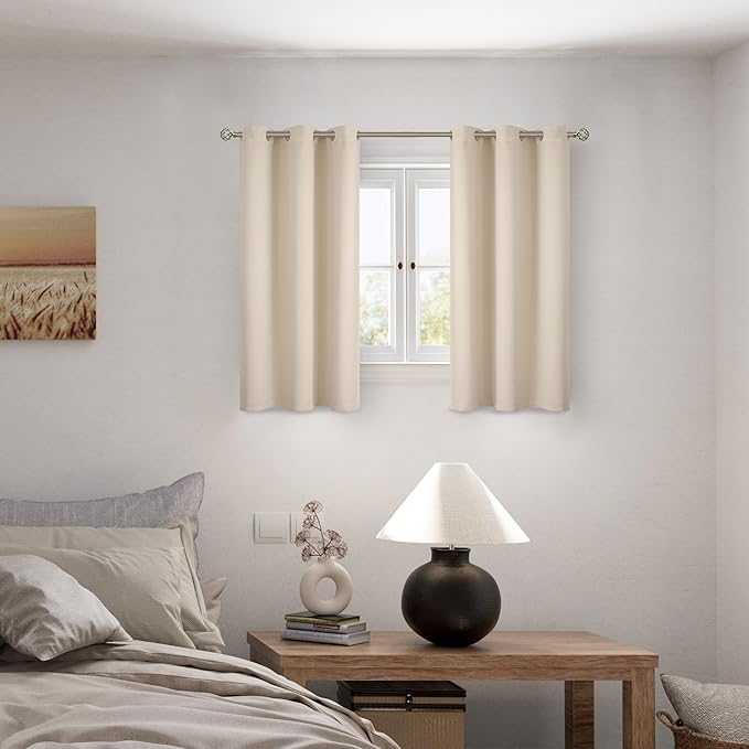 BGment Short 100% Blackout Curtains for Bedroom, Thermal Insulated Energy Efficiency Noise Reducing Grommet Curtains 54 Inch Length with Liner for Small Window 2 Panels Each 42 Inch Wide, Champagne