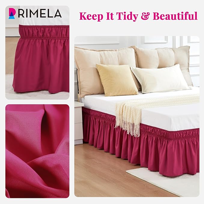 RIMELA Rose Purple Bed Skirt Queen Size 15 Inch Drop Elastic Wrap Around Dust Ruffle Bedding Bedskirt, Bed Skirt for Adjustable Bed Base, Soft Durable Fabric Machine Washable Easy to Install
