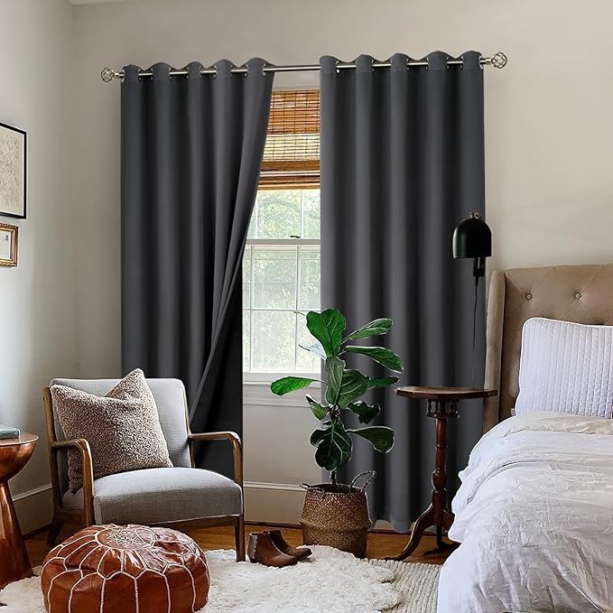 BGment Thermal Insulated 100% Blackout Curtains for Bedroom with Black Liner, Double Layer Full Room Darkening Noise Reducing Grommet Curtain (60 x 84 Inch, Dark Grey, 2 Panels)