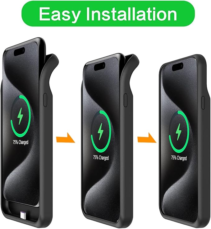 Battery Case for iPhone 15 Pro Max,12000mAh Rechargeable Portable Charging Case with Wireless Charging Compatible for iPhone 15 Pro Max (6.7 inch) with Carplay Extend Battery Pack Charger Case (Black)