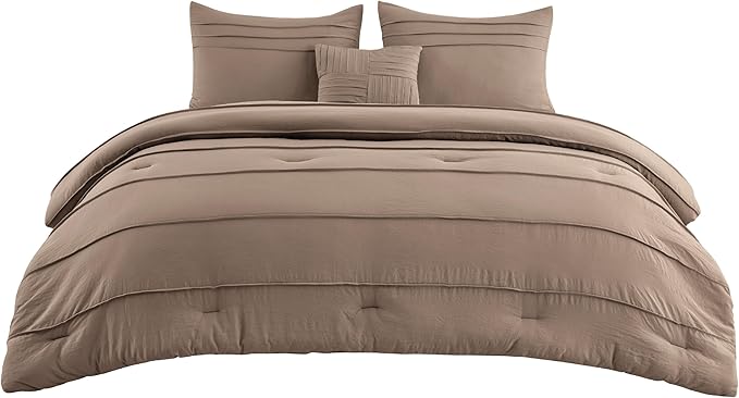 Bedsure California King Comforter Set - 4 Pieces Pinch Pleat Bed Set, Brown Boho Bedding for All Season, 1 Soft Comforter, 2 Pillowcases, 1 Decorative Pillow