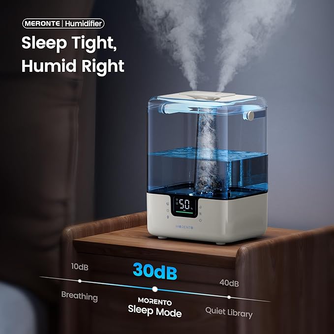 Smart Humidifiers for Bedroom Large Room Home, 6L Cool Mist Top Fill Humidifier with Essential Oil Diffuser, Smart App & Voice Control, for Nursery & Plants, Ivory, 1 Pack + 7 Color NightLight