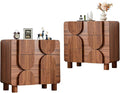 3 Drawer Dressers for Bedroom, 31.5" Wide Large Mid Century Modern Fluted Nightstand 2 Sets, Wood Dresser & Chest of Drawers with Curved Profile for Living Room, Entryway, Hallway Walnut