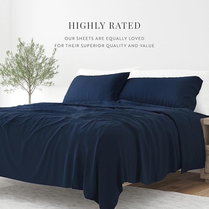 Linen Market Brushed Microfiber Twin XL Sheet Set 3 Piece – Oeko-TEX Certified Ultra Soft & Wrinkle-Free - 16" Deep Pocket Sheets - Easy Care Twin XL Size - Navy