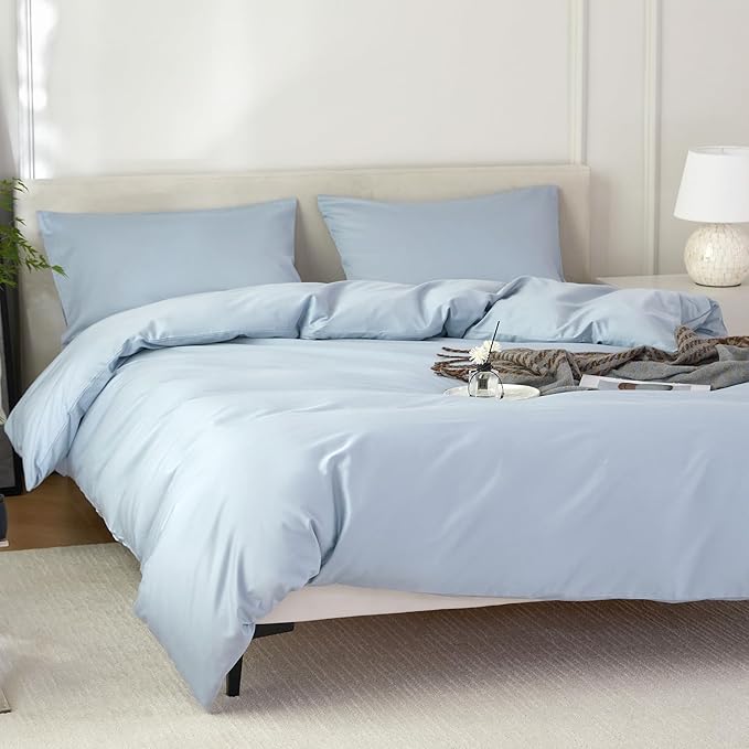 Duvet Cover Queen Size 100% Egyptian Cotton Duvet Cover Set,1600 Thread Count Feel Super Soft Comfortable Chic Lightweight 3 PCs Home Bedding Set (Light Blue, 90''x90''