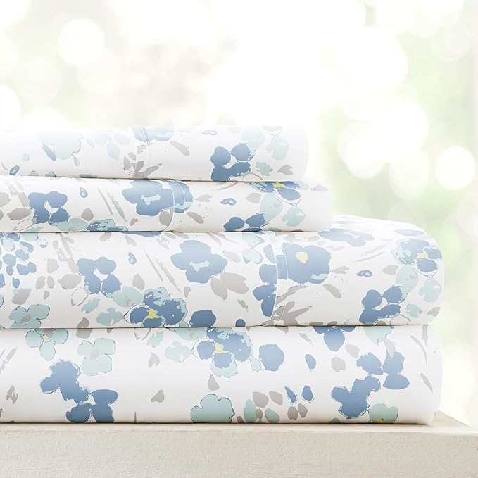 Linen Market Double-Brushed Patterned Microfiber Twin Sheet Set 3 Piece – Oeko-TEX Certified Ultra Soft & Wrinkle-Free - 16" Deep Pocket Sheets - Easy Care Twin Size - Violets Light Blue