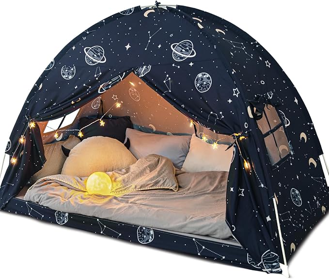 Bed Tent Twin, Space Play Canopy for Kids Toddler Boys, Bunk Canopy Tent for Toddler Bed, Galaxy Dome Playhouse Floor Portable Sleeping Tents Indoor for Girls Birthday Toy House Gift