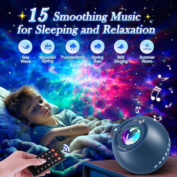 Star Projector Galaxy Projector for Bedroom, 15 White Noises+15 Colors Galaxy Night Light Projector for Kids Room,Bluetooth White Noise Machine for Sleeping Star Lights,Shower Lamp Gifts for Teen Boys