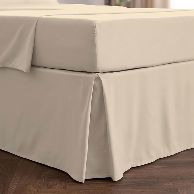Mellanni Bed Skirt Twin XL Size - Bed Skirting - 15-Inch Tailored Drop Pleated Dust Ruffle - Hotel Luxury Bedding - Wrinkle, Fade, Stain Resistant - 1 Bedskirt (Twin XL, Beige)