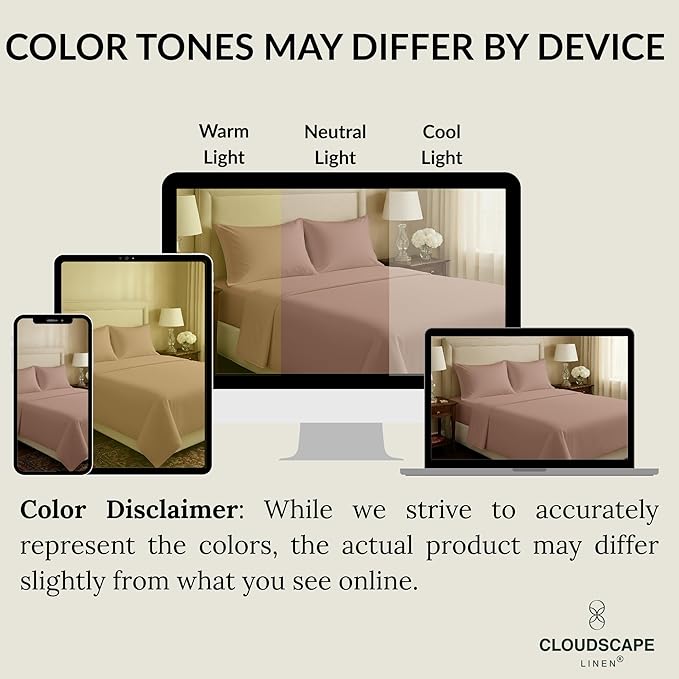 Cloud Scape Linen 100% Egyptian Cotton Sheets Twin Size, 3 Pieces Luxury Bedding Set, 400 Thread Count,Hotel Quality, Silky Soft, Breathable and Durable, Deep Pockets up to 15, Sepia Rose