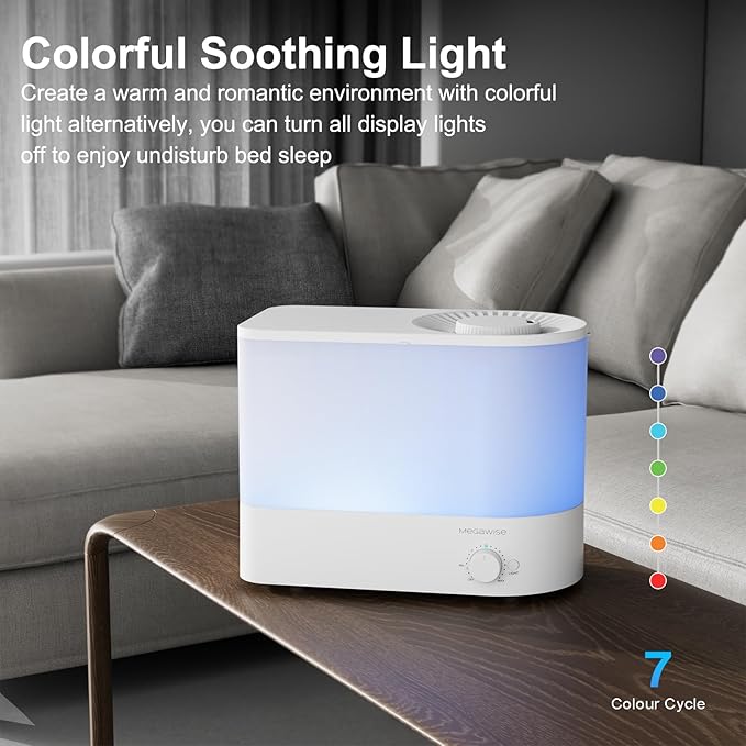 MEGAWISE 2025 Large Capacity Humidifier, 6L Top Fill Design, 50H Runtime, Ultra Quiet Large Capacity Cool Mist for Bedroom, Baby Nursery, Plants, Indoor, Easy to Clean & Fill (White)