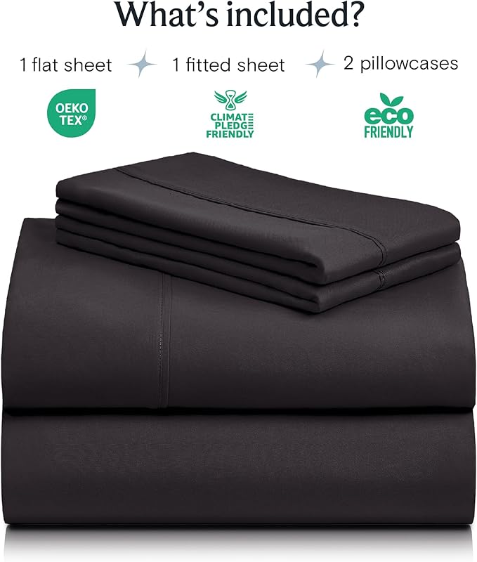 LuxClub 4 PC California King Sheet Set, Deep Pockets Wrinkle Free Cooling Bed Sheets Hotel Bedding for Women, Men, Includes 1 Fitted Sheet, 1 Flat Sheet and 2 Pillowcases-Black