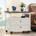 Farmhouse Nightstand with Charging Station, 24" Wide End Table with 2 Drawers,White Wood Dresser for Bedroom, Bed Side Table Chest of Drawers Cabinet,Night Stand for Living Room, Closet