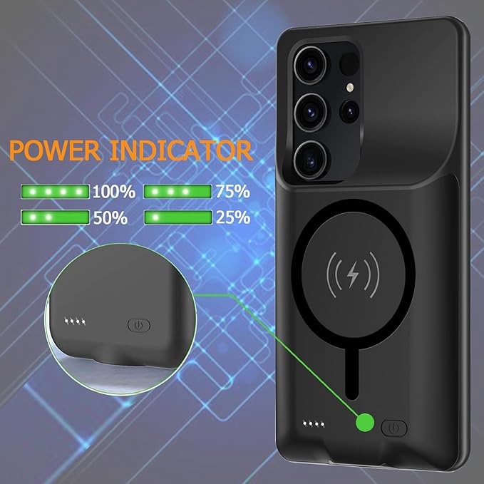 Battery Case for Galaxy S24 Ultra,Upgraded 12000mAh Rechargeable Portable Extended Battery Pack Supported Qi Wireless Charging Case Compatible with Galaxy S24 Ultra(6.8 inches) Charging Case-Black