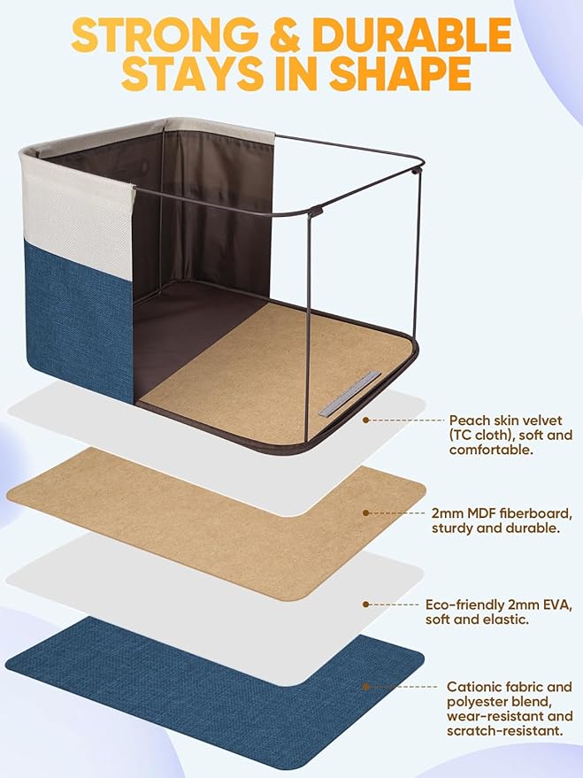 BALEINE 3 Pack Fabric Storage Bins for Shelves, Linen Storage Baskets for Organizing, Decorative Closet Bins for Clothes, Home (Navy Blue, 15"x11"x9.5")