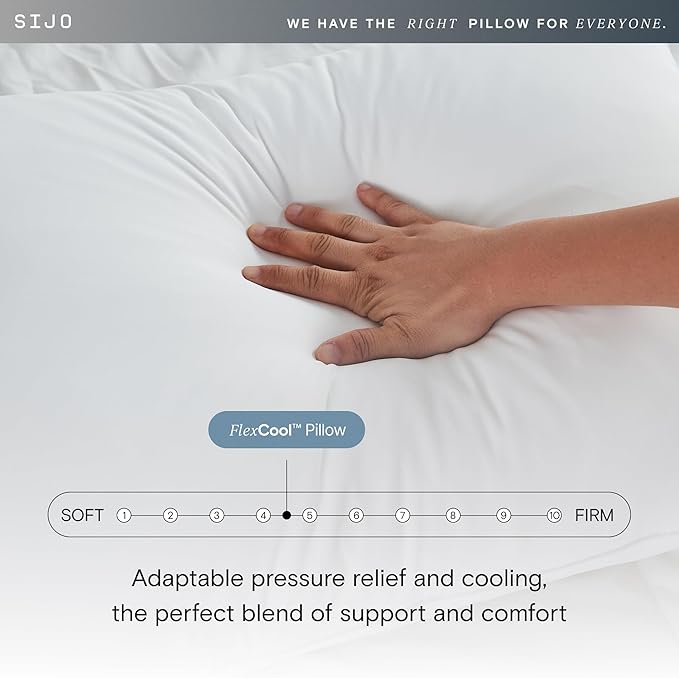 Sijo FlexCool Shredded Memory Foam Pillow - Adjustable Bed Pillow Last Cooling Surface - Good Housekeeping 2025 Bedding Award Winner - CertiPUR-US - Medium Firm for Back, Side, Stomach Sleeper (Queen)