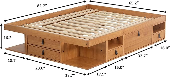 memomad Bali Storage Platform Bed with Drawers (Queen Size, Oak Brown Wood)