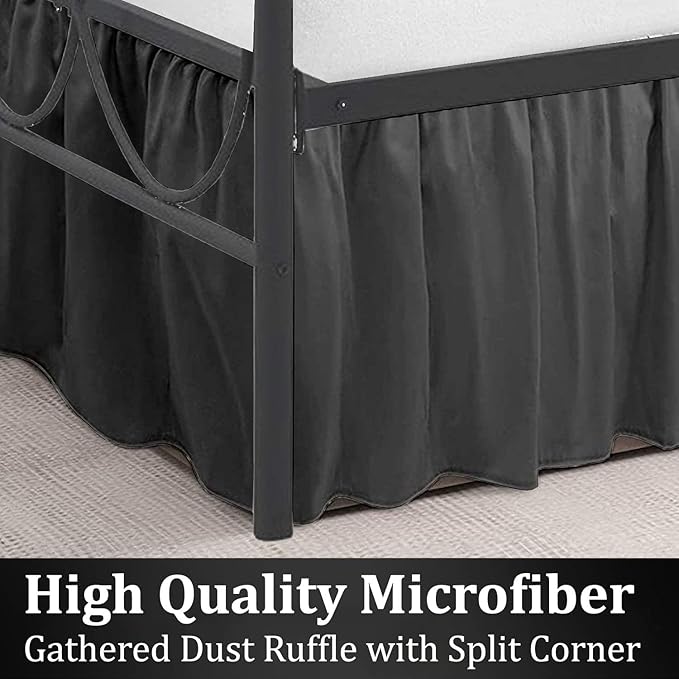SKY BEDDINGS - King Size Ruffled Bed Skirt with Split Corners - 14 Inch Drop Dust Ruffle Bed Skirt with Platform Three Sided Coverage - 100% Microfiber, Dark Grey