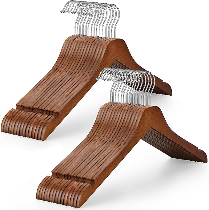 TOPIA HANGER Wooden Hangers 30 Pack, 0.28-inch Thick Slim Wood Clothes Hanger with Flat Design and Smooth Notches, Lightweight Space Saving Hangers for Shirt, Coat, Camisole (Walnut)-CT31WA