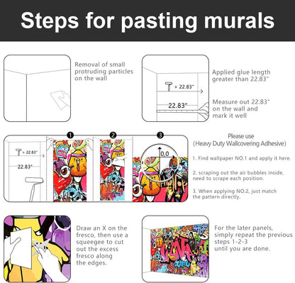 -Street Art Graffiti Wallpaper Fabric Wallpaper Living Room Bedroom Bathroom Boys Girls Children's Room Abstract Large Wall Mural- 183"x120"（ not Peel and Stick）