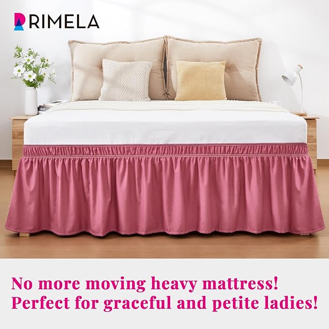 RIMELA Dusty Red Bed Skirt Queen Size 15 Inch Drop, Wrap Around Elastic Bedskirt, Dust Ruffle for Adjustable Bed Base Machine Washable Easy to Install Bed Skirts
