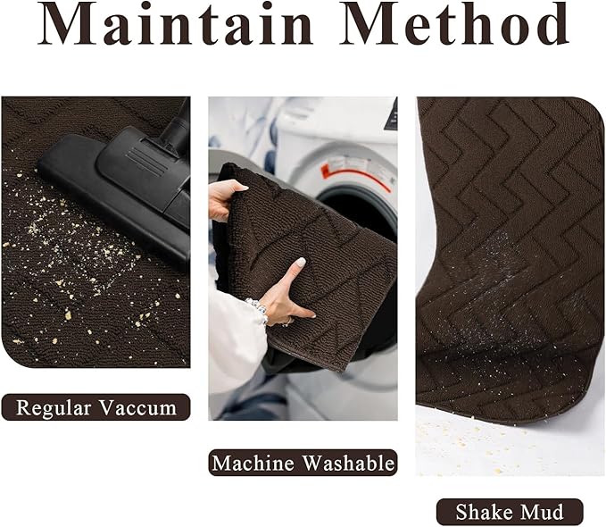 hicorfe Indoor Doormat,Front Back Door Mat Rubber Backing Non Slip Door Mats 24"x71" Absorbent Resist Dirt Entrance Doormat Inside Floor Mats for Entryway Washable Low-Profile(Coffee)