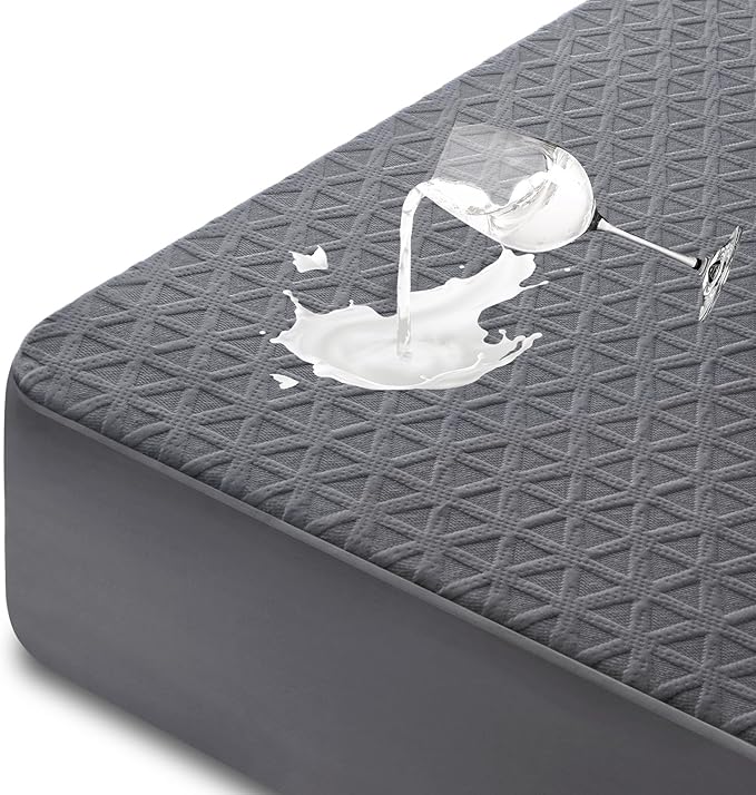 Premium Waterproof Mattress Protector Twin XL Size, Breathable Bed Cover 3D Air Fabric Cooling Mattress Pad Cover Smooth Soft Noiseless Washable, 8''-21'' Deep Pocket (Gray)