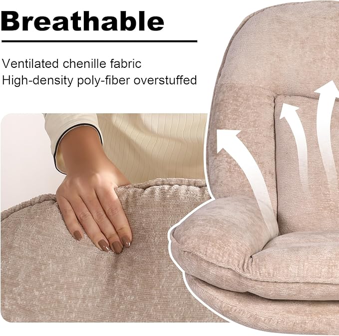 360°Free Swivel Accent Chair Set of 2 for Living Room, Slightly 20°Rocking, 24" High Backrest Upholstered Armchair, Ergonomic Design, Chenille Breathable Soft Fabric Modern Single Sofa, Beige