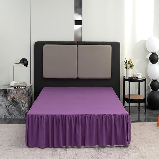 Bed Skirt Full Size Ruffled Bed Skirt with Split Corners, 18 Inch Drop Dust Ruffle Bed Skirts with Platform, Grape