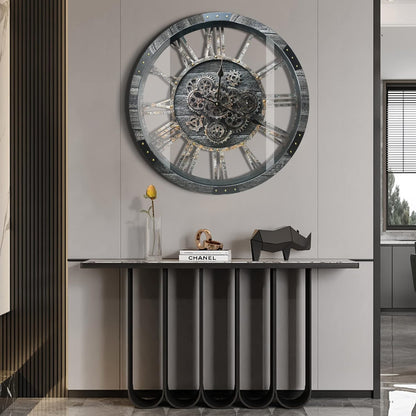 DORBOKER 40" Original Moving Gears Wall Clock, Large Industrial Wall Clock for Living Room Decor,Oversized Wood Vintage Farmhouse Steampunk Rustic Clocks for Wall Decor,Carbon Gray