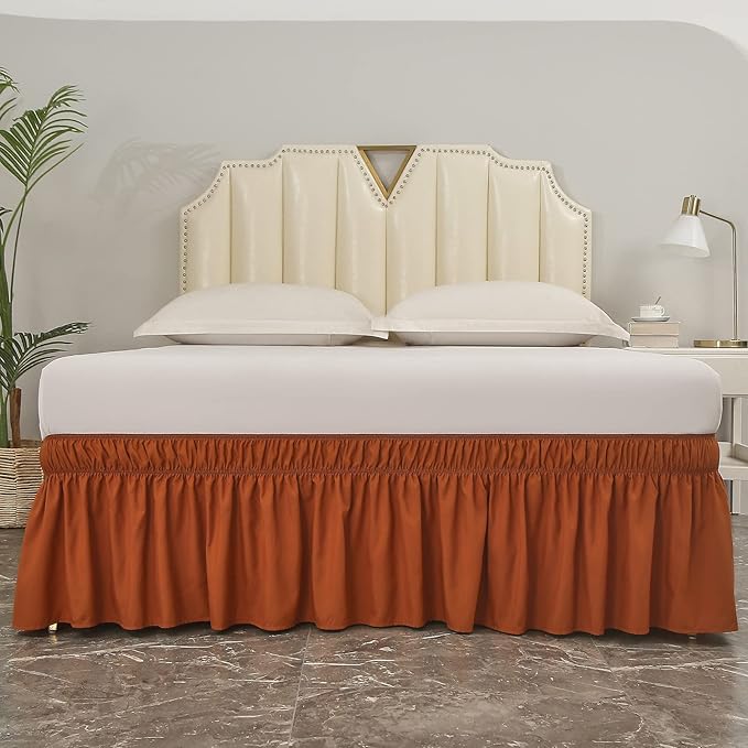 MEILA Wrap Around Bed Skirt Three Fabric Sides Elastic Dust Ruffled 14 Inch Tailored Drop,Easy to Install Fade Resistant-Caramel, Twin/Full