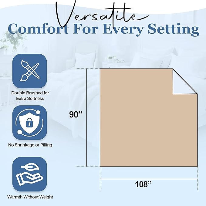 Thermee Micro Flannel King Size Blankets, Lightweight All Seasons Cozy Blanket, Throw Blankets for Home and Living Room, Comfy & Soft Blanket for Couch, Machine Wash, No Pilling - Tan