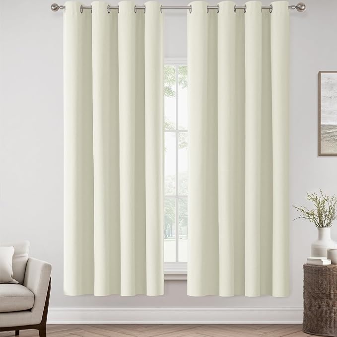 ChrisDowa 100% Blackout Iovry Solid Curtains 72 Inches Long 2 Panels for Bedroom Living Room,Farmhouse Room Darkening Thermal Insulated Soundproof Grommet Top Window Treatment Drapes,52x72