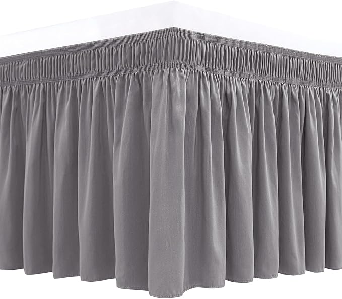 Biscaynebay Wrap Around Bed Skirts for King & Cal King Beds 16" Drop, Silver Grey Adjustable Elastic Dust Ruffles Easy Fit Wrinkle & Fade Resistant Silky Luxurious Fabric Solid Machine Washable
