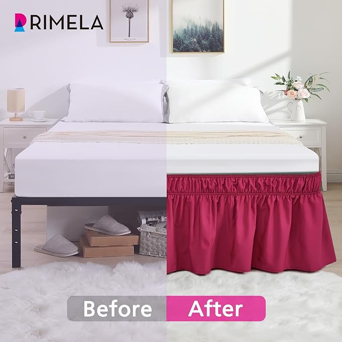 RIMELA Rose Purple Bed Skirt Queen Size 15 Inch Drop Elastic Wrap Around Dust Ruffle Bedding Bedskirt, Bed Skirt for Adjustable Bed Base, Soft Durable Fabric Machine Washable Easy to Install