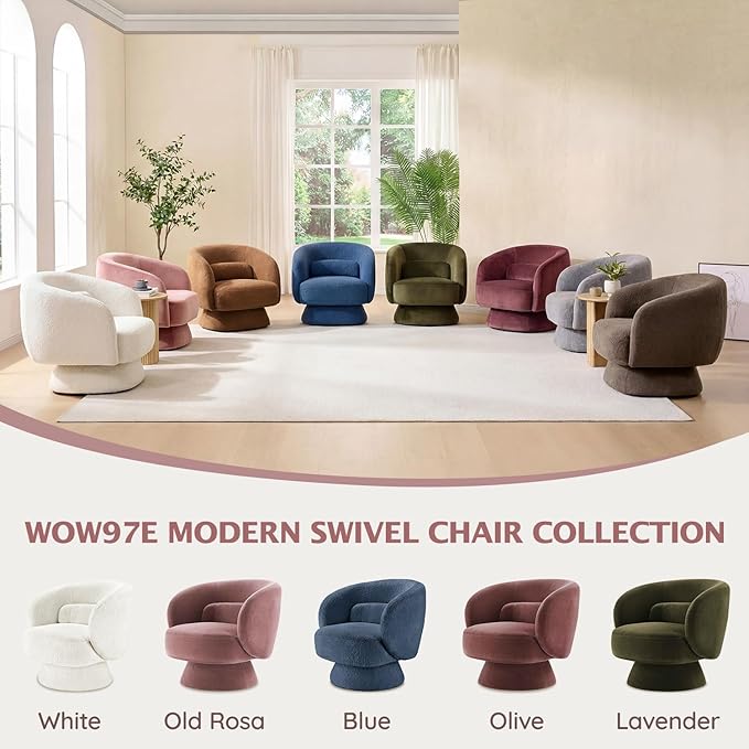 Swivel Accent Chair, Modern 360 Degree Swivel Barrel Chair with Arms & Curved Back and Lumbar Support Cushion, Comfy Round Single Sofa for Small Space, Living Room, Bedroom, Old Rosa Rayon
