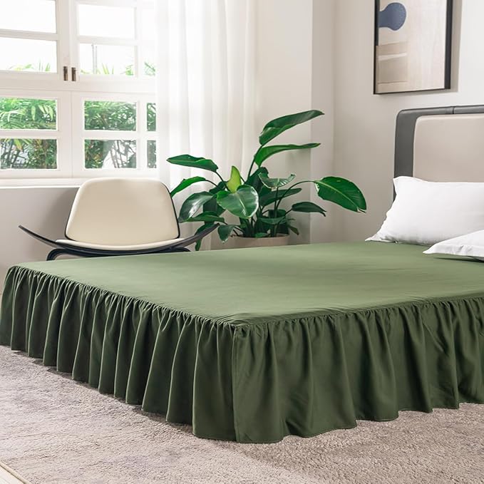TSUTOMI Green Bed Skirt Full Size Ruffled Bed Skirt with Split Corners, Full Bed Skirt 12 Inch Drop, Full Size Bed Skirt Green for Ruffled Bed Skirt with Split Corners, Bed Skirt Full Size