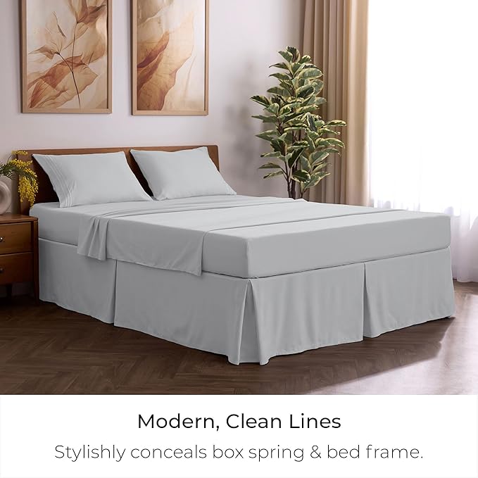 Mellanni Bed Skirt Full Size - Bed Skirting - 15-Inch Tailored Drop Pleated Dust Ruffle - Hotel Luxury Bedding - Wrinkle, Fade, Stain Resistant - 1 Bedskirt (Full, Light Gray)