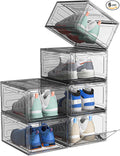 Upgrade Harder Solid Plastic Shoe Organizer, Shoe Storage with Magnetic Front Door, Shoe Rack 6 Pack Shoe Boxes Clear, Sneaker Storage, Shoe Organizer for Closet, Shoe Display Case, Black